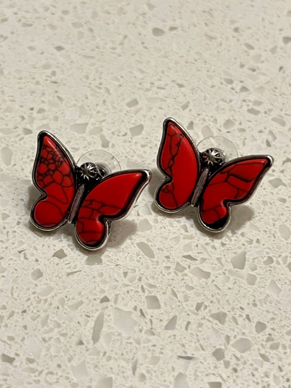 Faux Turquoise red Butterfly Stone Stud Earrings western style